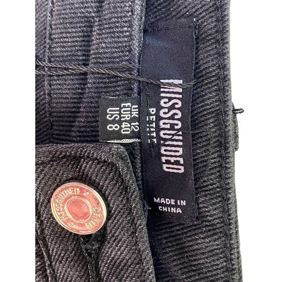 NWT Missguided Sz 8P Denim Riot High Rise Mom Jeans High Joggers Black Carrot - Picture 4 of 8